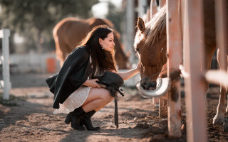 Woman horse petting corral blurry - ancell stronach free wallpaper