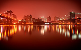 Red sky cityscape bridge river - a bridge and a river free wallpaper