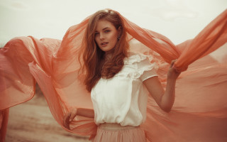 Woman pink scarf white shirt - a pink scarf free wallpaper