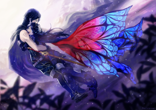 Woman butterfly wings sword shoulder - amano free wallpaper for desktop