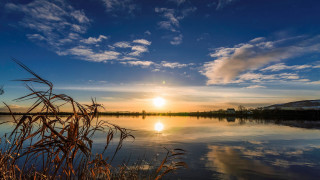 Lake sunset clouds reeds boat - anthony s waters free wallpaper