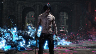 Man sword blue pink cyberpunk - akihiko yoshida free wallpaper