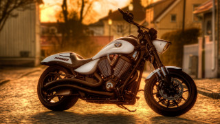 Motorcycle sunset street blurry background - hdri free wallpaper for desktop