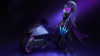 Futuristic woman motorcycle glowing helmet - helmet free wallpaper