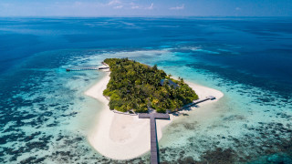 Island pier ocean aerial view - an island free wallpaper