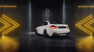 White car parking garage vroom - a black floor free wallpaper