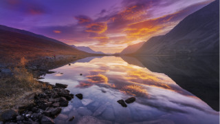 Lake mountain sunset clouds rocks - anthony s waters free wallpaper for desktop