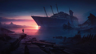 Man dock ship sunset matte - a large ship free wallpaper