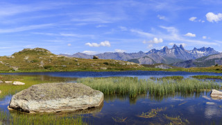 Lake mountains grass rocks ecological - mountain and grass free wallpaper