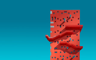 Red tower blue sky staircase - modular free wallpaper for desktop