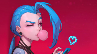Blue hair bubble blowing cyberpunk - a bubble free wallpaper