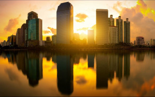 City skyline lake sunset autumn - dave arredondo free wallpaper