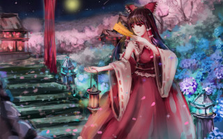 Woman red dress stairs fan - a fan free wallpaper