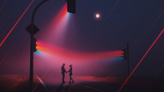 Night streetlight fullmoon cyberpunk synthwave - synthwave style free wallpaper