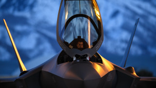 Fighterjet cockpit night mountains blonde - face free wallpaper for desktop