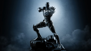 Robot statue spotlight bronze blue - a spotlight behind free wallpaper