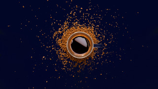Coffee spoon goldflakes darkblue 3d - blue background free wallpaper for desktop