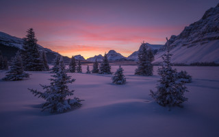 Sunset snowy mountain forest city - carl critchlow free wallpaper