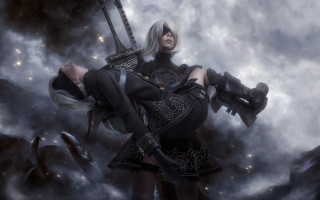 Woman sword clouds neo romanticism - nier:automata free wallpaper