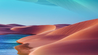 Desert ocean boat sky mountains - sand free wallpaper