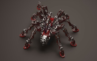 Red silver spider metal body - c4d free wallpaper
