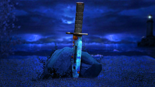 Sword sand rock lighthouse night - blender free wallpaper for desktop