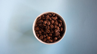 White bowl coffee beans blue - a blue surface free wallpaper