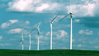 Wind turbines green field cloudy - white cloud free wallpaper for desktop