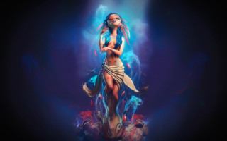 Woman sword demon blue background - anna dittmann free wallpaper