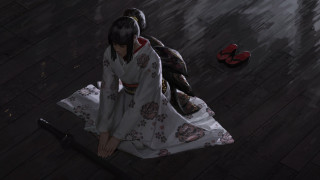 Woman kimono umbrella redshoes praying - red shoe free wallpaper