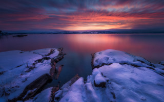 Sunset water mountains snow clouds - the rock free wallpaper