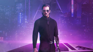 Futuristic man suit sunglasses cityscape - dong kingman free wallpaper