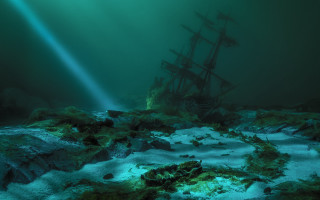 Ship ocean algae light beam - a light beam free wallpaper