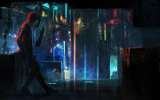 Futuristic city neon lights cyberpunk 10 - her phone free wallpaper