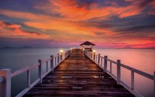 Pier gazebo sunset water clouds - a gazebo free wallpaper