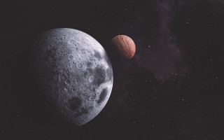 Planets stars moon night sky - two planet free wallpaper