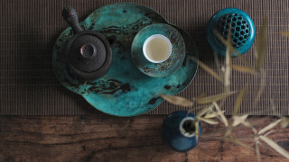 Tea set bamboo mat cloisonnism - a bamboo mat free wallpaper