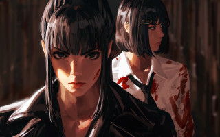 Bloodied girls in room neogeo - blood free wallpaper