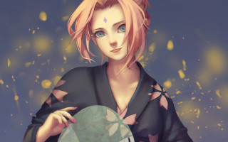 Pink haired woman glass ball - pink hair holding free wallpaper