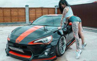 Woman sportscar parkinglot tattoo highheels - tattoo free wallpaper