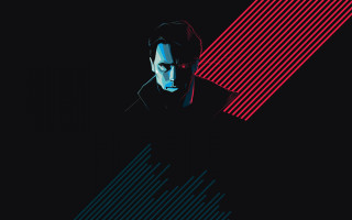 Man blackshirt redblue lines destijl - synthwave style free wallpaper