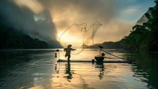 Fishing boat man water sunset - the boat free wallpaper