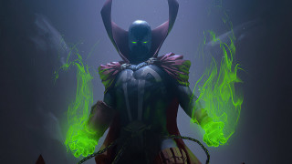 Green flames magic hero night - a dark suit free wallpaper