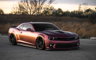 Pink camaro sunset parked nature - matte finish free wallpaper