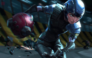 Futuristic cartoon character red ball - a futuristic setting free wallpaper