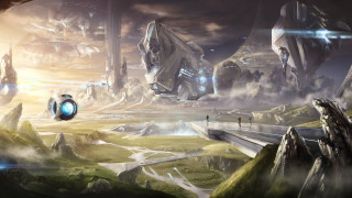 Futuristic landscape building sky man - a futuristic landscape free wallpaper
