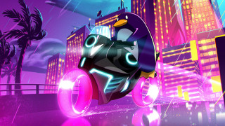 Cartoon car city night neon - synthwave style free wallpaper