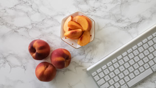 Peaches keyboard marble counter top - postminimalism free wallpaper