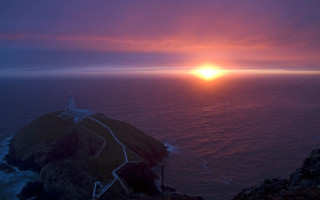 Lighthouse cliff ocean sunset pink 4 - a cliff free wallpaper