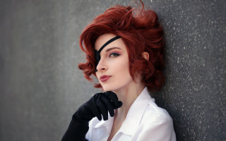 Red haired woman cosplay starry - against a wall free wallpaper